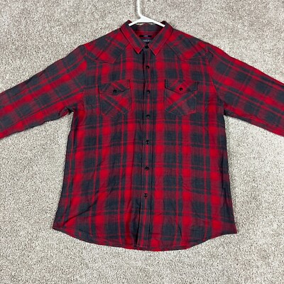 American Rag Flannel Shirt Mens L Plaid Long Sleeve Button Up Lightweight Red