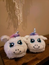 JUSTICE RAINBOW PLUSH UNICORN SLIPPERS PAJAMAS SHOES GIRL'S WOMEN'S SZ 8/9