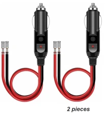 New 2 Pcs 12V Fused Replacement Cigarette Lighter Male Plug Leads LED US Seller 