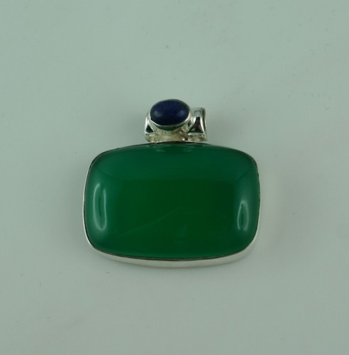 Edelstein Anhänger grüner Onyx und Lapislazuli 925 Sterling Silber - Bild 2 von 3