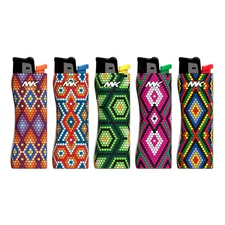 MK Lighter 9G HUICHOL Soft Flame Flint Strike Refillable Lighters 5 PACK (68461)
