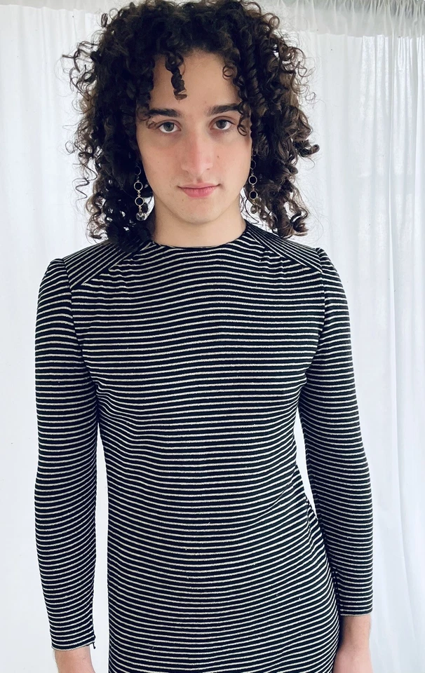 Vestido Suéter Vintage Givenchy Nouvelle Boutique Rayas Tejido Metálico Foto 3 de 4