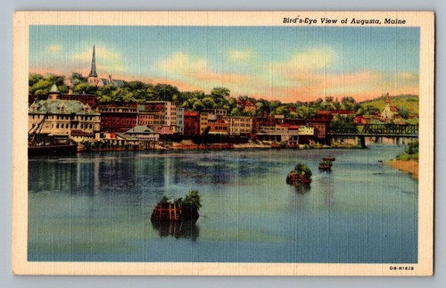 Augusta Maine ME Vogelperspektive Curt Teich Leinen Postkarte 1940