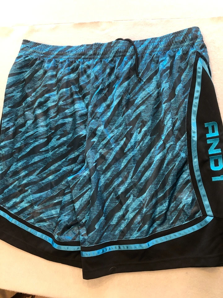 Pantalones cortos de baloncesto And1 para hombre 3XL verde azulado negro estampado cintura elástica ropa deportiva Foto 3 de 4