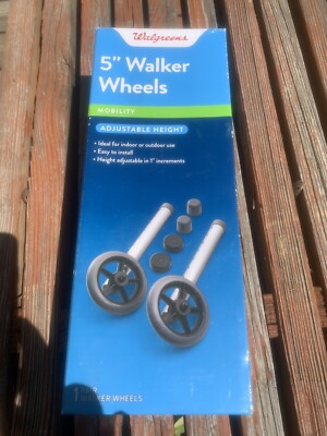 Walgreens 5 Walker Wheels with Glide Caps Mobility Indoor/Outdoor Adjustable New