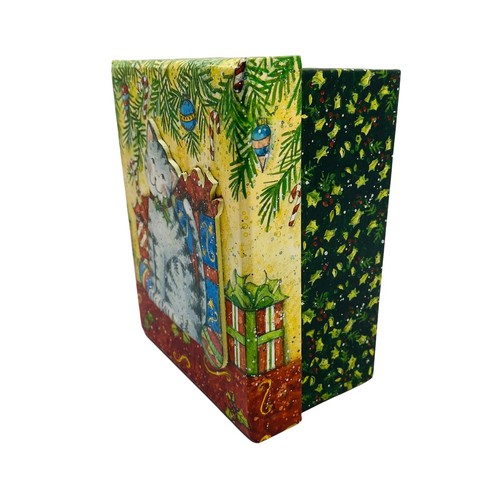 Susan Winget Christmas Decor Gift Box Grey Stripe Cat Keepsake Sturdy 5.75”x4.5” - Picture 2 of 5