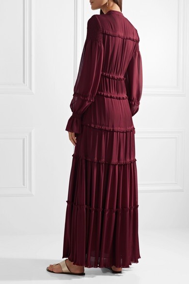 Tory Burch Stella Gown Red Burgundy Boho Pleated Chiffon Maxi Dress XS Size  2 | eBay