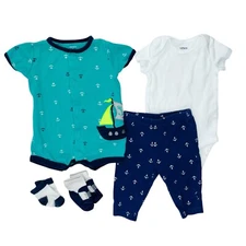 Carter’s Baby Boy 5pc Anchor Outfit Romper Bodysuit Pants Socks 0-3 Months 3M