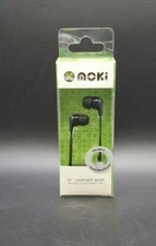 New Sealed Moki Brand Comfort Black Earphones Ear Buds Headphones