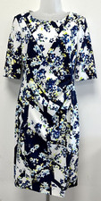 LK Bennett UK10 blue and white floral Crystal short-sleeved pencil lined dress