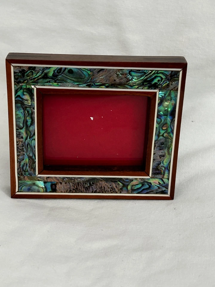 Egyptian Wood  Inlaid Picture Frame Paua Shell Handmade Unique 3.75"X 3.25" #633 - Image 2 of 3