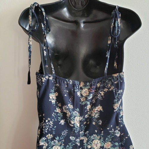 SHEIN Bustier Dress Sz XS Blue Floral Adjustable Straps Tie Zipper Cottagecore - Picture 5 of 10