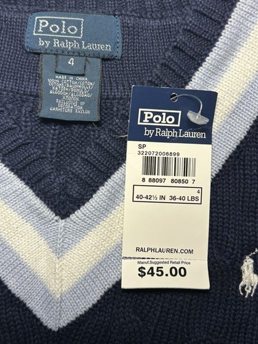New POLO RALPH LAUREN Boy's Preppy V-Neck Cable Knit Sweater Vest Size 4 NWT - Picture 2 of 5