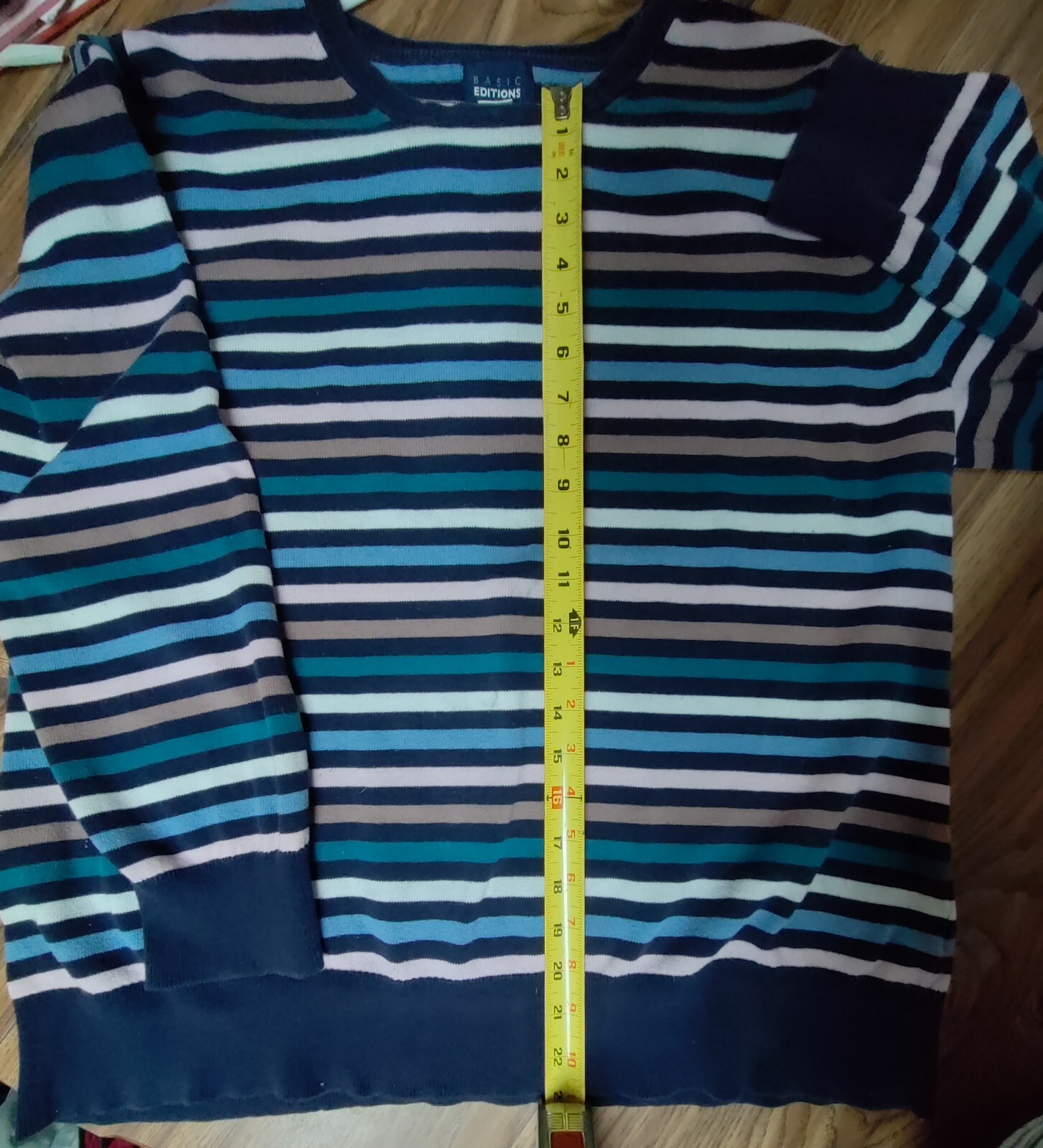 Basic Editions Multicolor Striped  Long Sleeve Cr… - image 4