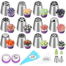 47Pcs Russian Piping Tips Set 12 Frosting Nozzle Icing Tips for Cupcakes Cookies