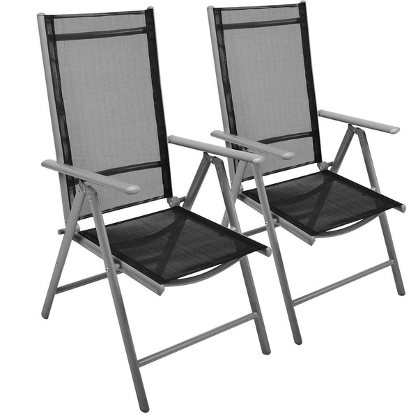 2Er Set Klappstuhl Aluminium Gartenstuhl Alu Campingstuhl Hochlehner Schwarz-image