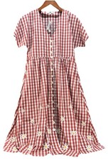 Madewell Women’s Daisy Embroidered Gingham Button-Front Midi Cotton Dress S