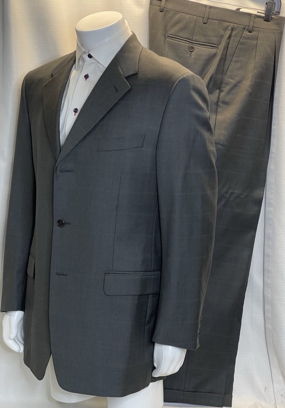 Canali Men's Gray Plaid Super 120s Wool 2 Piece Suit Size 42L 34x31 Pants