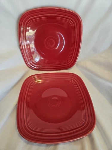 TWO Fiesta Fiestaware Red Square Salad Luncheon Plate 9" Homer Laughlin BUNDLE