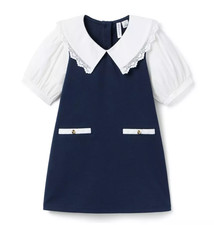 Janie and Jack Lace Trim Collar Ponte Dress - Maritime Navy
