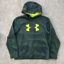 Under Armour Youth M Hoodie ColdGear Pullover Green Reptile Logo Sweatshirt EUC