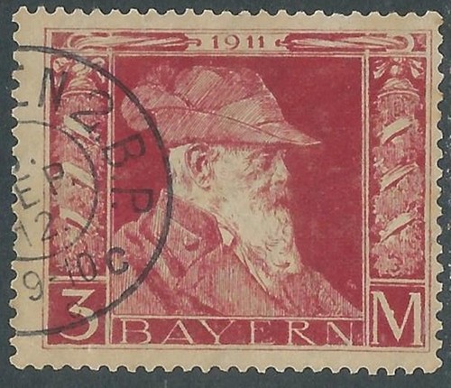 1911 GERMANY ANCIENT STATES BAVARIA USED PRINCE LEOPOLD 3 M II TYPE - US36-5