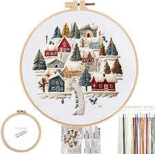 Crewel Christmas Embroidery Kit for Beginners, Cross Stitch Set Winter Snow