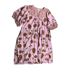 Knox Rose Womens XL Pink Floral Boho Peasant Dress Puff Sleeve Tassel Folk