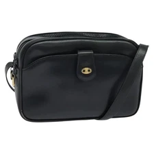 CELINE Shoulder Bag Leather Navy Gold Auth ep10804