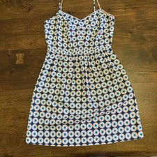 J Crew Seaside Cami Dress Sz 4 Teal/Coral Lined Spaghetti Straps Adjustable zip