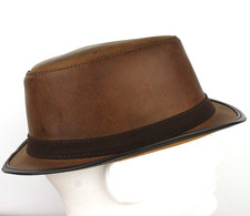Vintage Head N' Home Steampunk Dealer Leather Fedora Hat ~ Made in USA ~ 56-57cm
