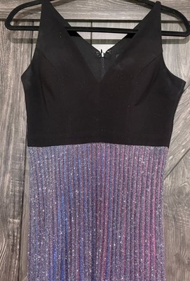 Pleated  Betsy & Adam Black & Purple  Gown Prom Dress Size 6 Sparkle Y2K
