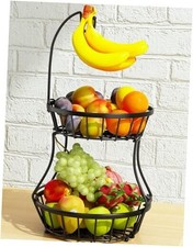 2-Tier Fruit Basket Bowl Stackable Vegetable Storage with Banana Tree Hanger 