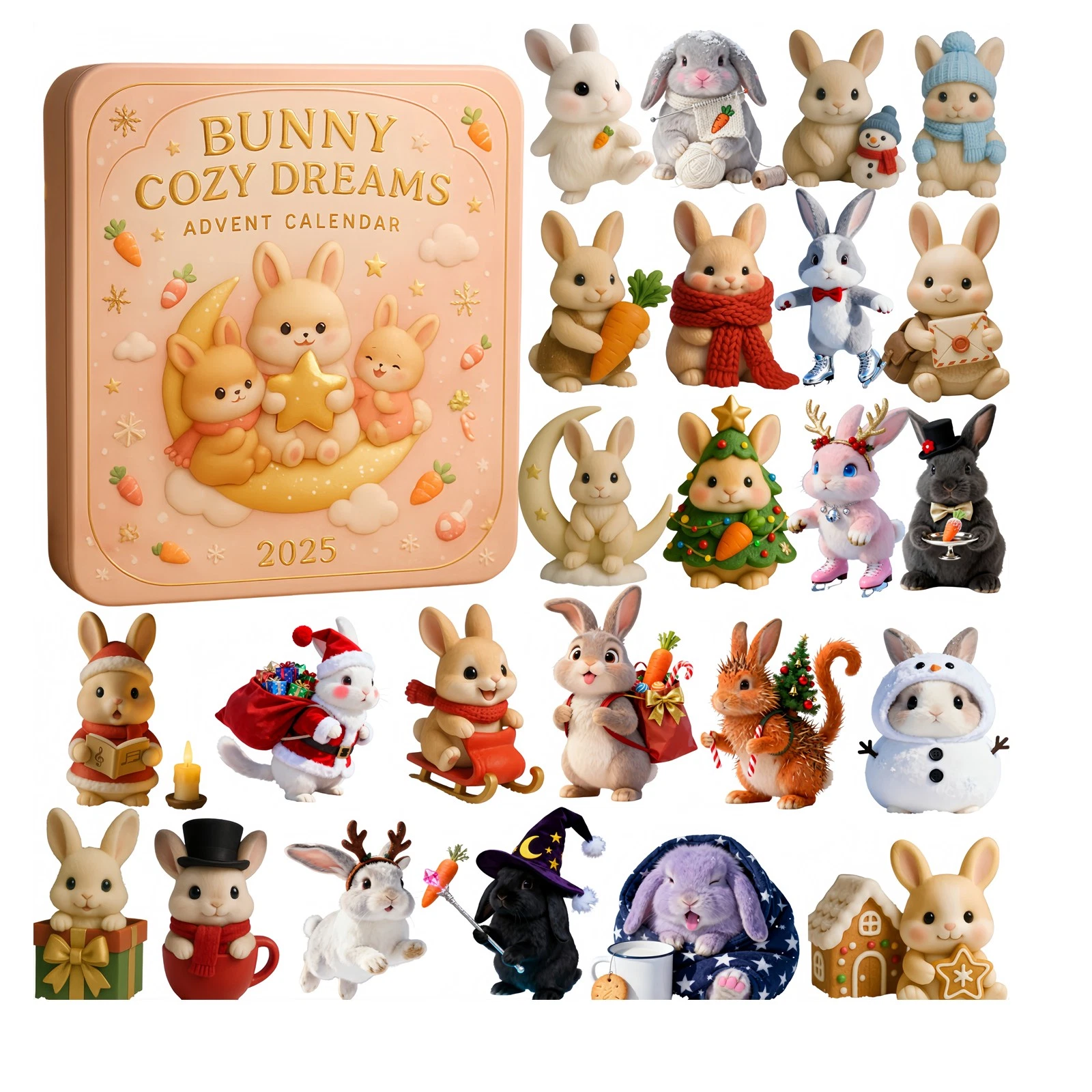 Christmas Countdown Bunny Cozy Dreams Advent Calendar 24 Days 2D Blind Box Gift