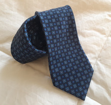 Brioni Silk Jacquard Tie 3.25" x 61" Navy Blue Foulard Handmade in Italy