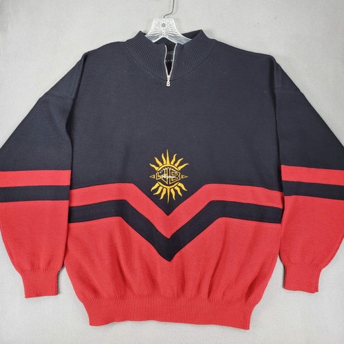 Bogner, Bogner Sweater Men L Black Red Sunsports 1/4 Zip Wool Blend Vintage Pullover