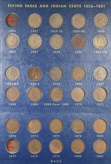 1857 1909 FLYING EAGLE INDIAN HEAD CENT 57 COIN SET IN WHITMAN ALBUM SOME KEYS
