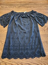 NWT Madewell Eyelet Dress Womens Black Off The Shoulder Size 4