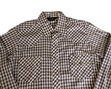 Vintage 60s SEARS Mens Western Wear Pearl Snap Shirt Brown Plaid Check XL Tall