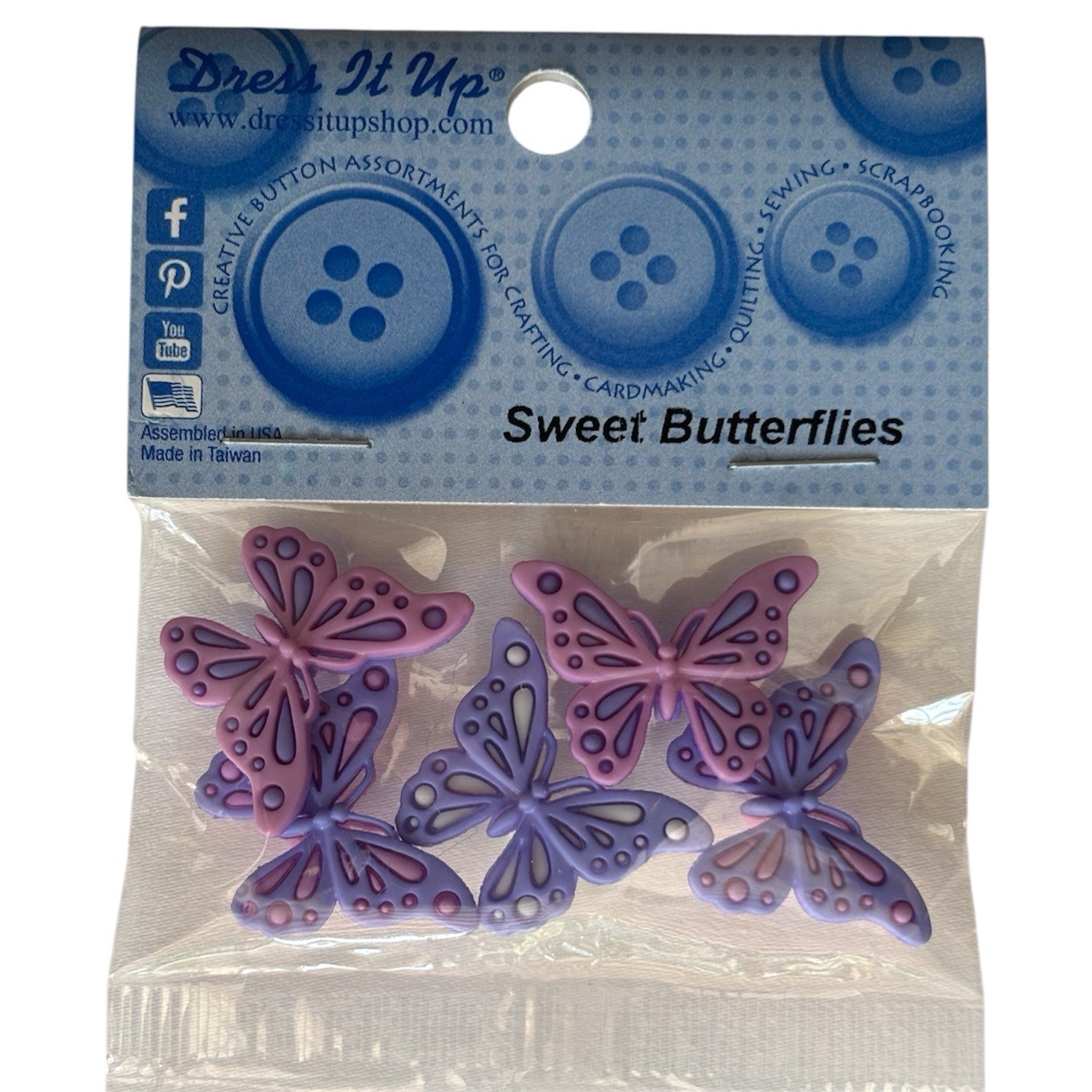 Dress It Up Sweet Butterflies Buttons - Shank Butterfly Bug Pink Purple Cute 153