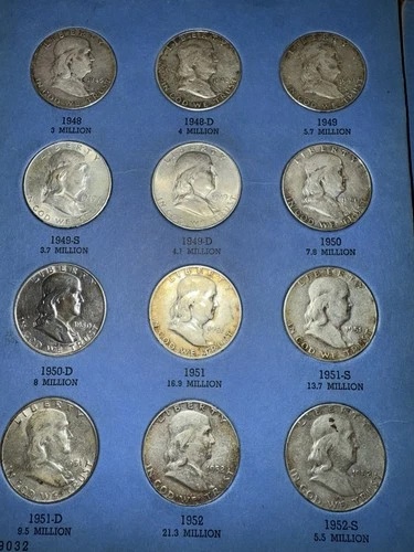 Franklin Half Dollar Set – 35 Coins – 1948–1963 P/D/S - Includes Key And UNC