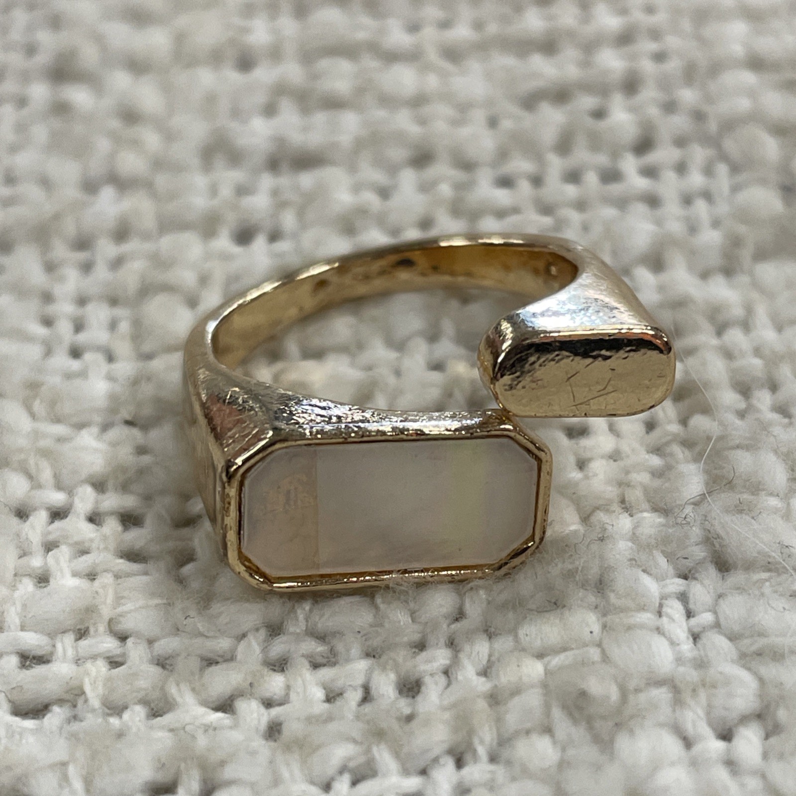 Gold Toned Open Cuff Rectangular Signet Ring Size… - image 2