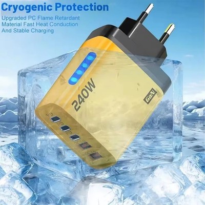 240W GaN Charger USB C Charger 5-in-1 3xPD 2xUSB Charger for iPhone