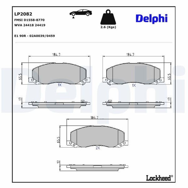 Delphi Bremsbelagsatz, Scheibenbremse LP2082 FüR Opel Saab-image
