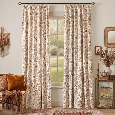 Boho Floral Blackout Curtains 84 Inch Long for Bedroom, Bohemian Terracotta R...