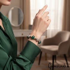 24.86gm Natural Emerald Bead Silver Gem Handmade Adjustable/Stretchable Bracelet