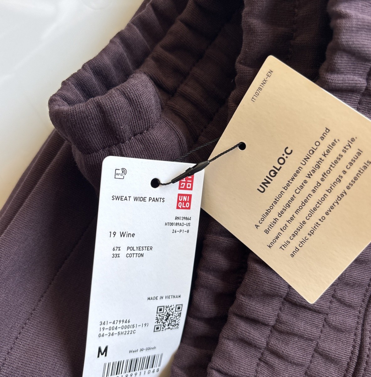 UNIQLO : C Wide Sweatpants, Straight, Wine Color, Unisex, Size M