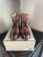 Santoni Brown Genuine Leather Lace Up Boots Mens Size 9.5 Chestnut Made Italy