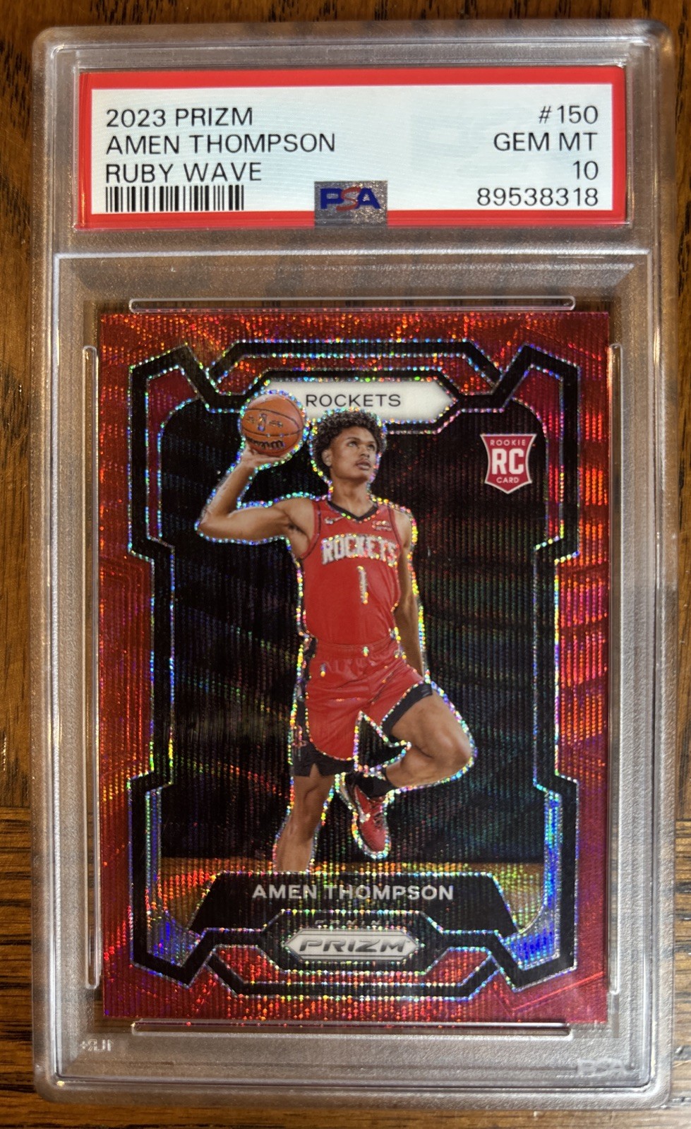 2023-24 Panini Prizm #150 AMEN THOMPSON Ruby Wave Rookie Card RC PSA 10 GEM MINT