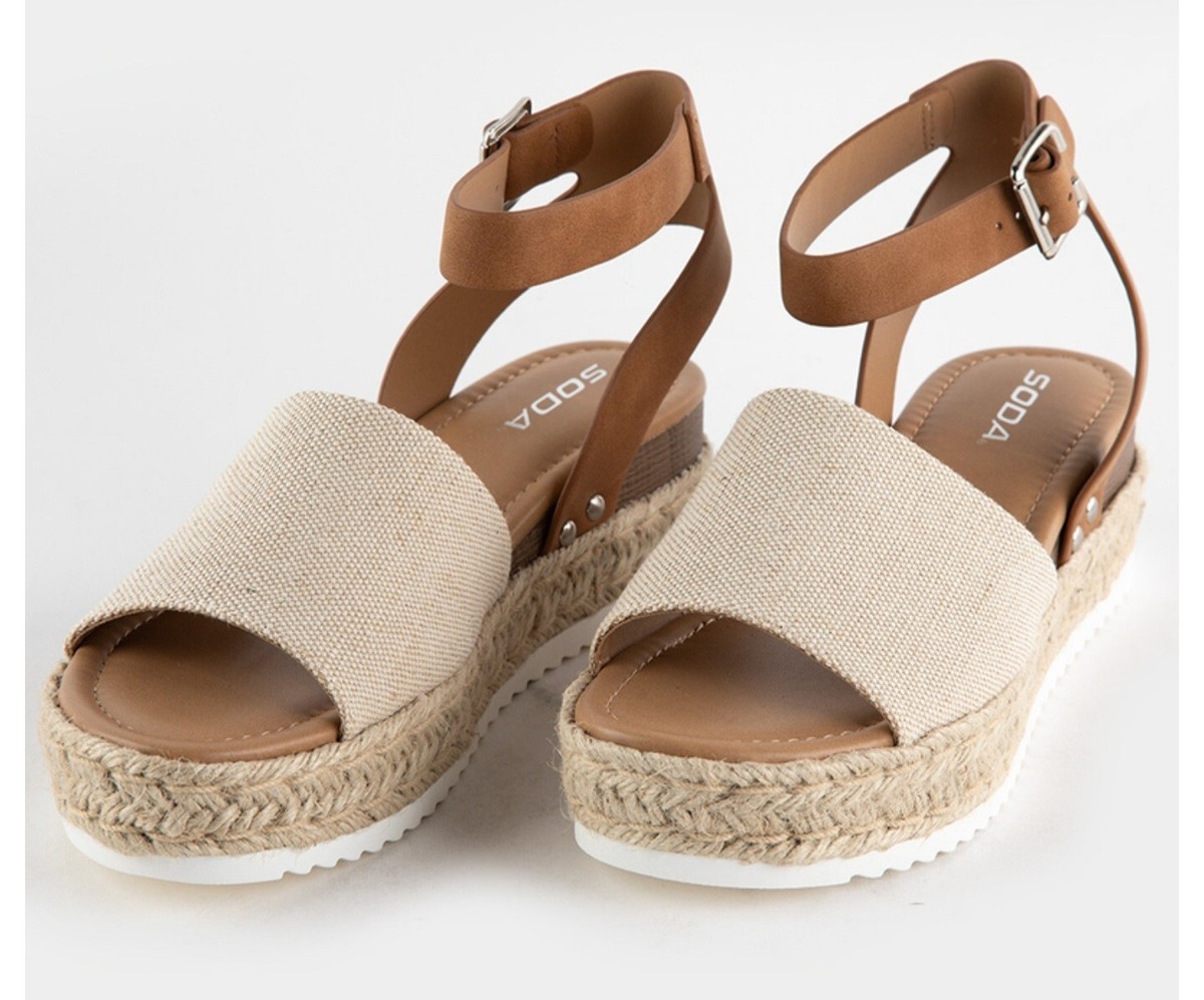 NEW Soda Women Wedge Sandals Open Toe Strap Flatform Beige Tan TOPIC Sz